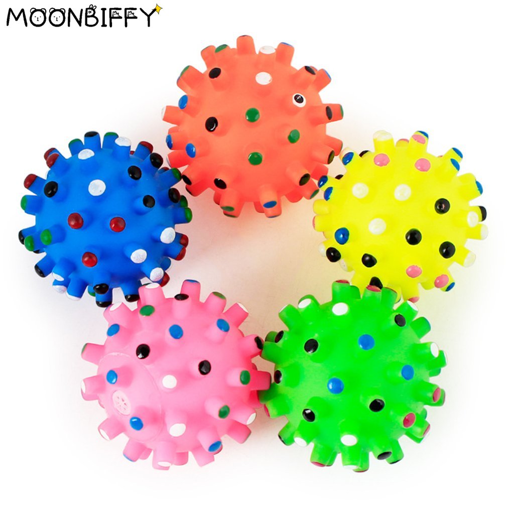 Pet Puppy Dog Squeaky Fetch Ball Toys Bite Resistant Squeeze Chew Toy for Aggressive Chewers Cute Ball Design Small Spiky Ball