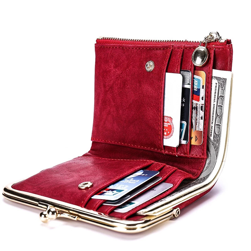 Vintage Women's Wallets Short Zipper Coin Purse for Women Card Holder Wallet Luxury Designer PU Leather Folding Women Clutch Bag