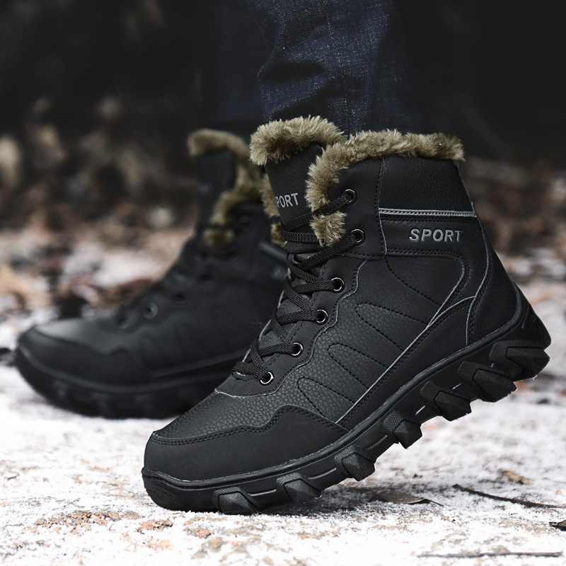 Cotton 2022 Winter New Leather Fur Integrated Snow Sports Outdoor Mountaineering Boots with Veet and Warm Men's Shoes