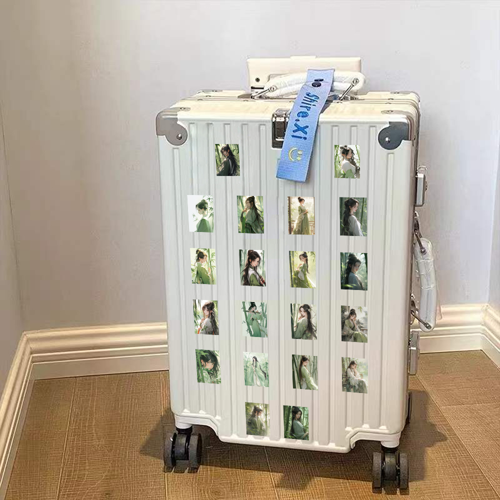 63PCS Ancient Bamboo Figures Girl Sticker Quotes Sentences DIY Laptop Luggage Refrigerator Skateboard Toy Decal Sticker
