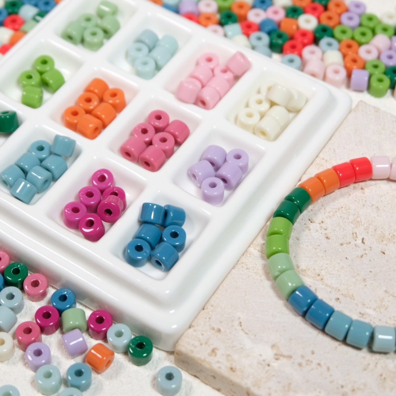 6mm 50pcs Cylindrical Bracelet Beaded Jewelry Handmade Accessories Loose Bead Multi-Color Gradient Acrylic Solid Color Beads