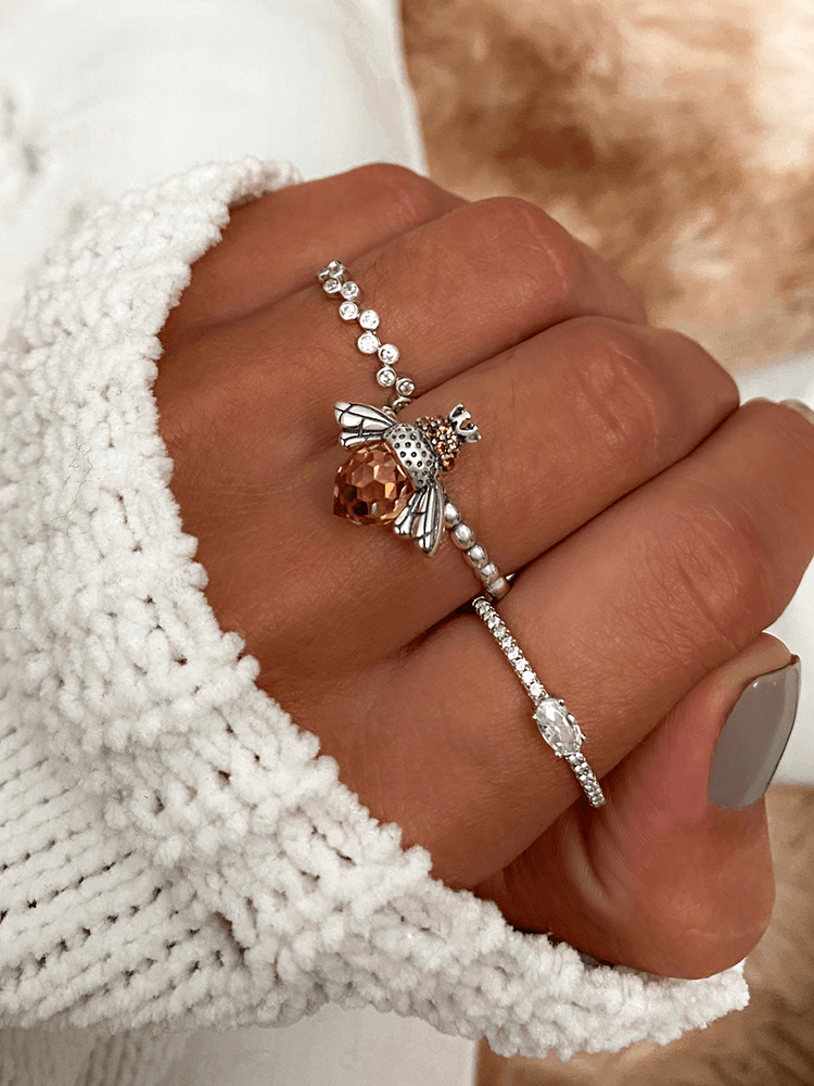 BAMOER 925 Sterling Silver Elegant Honey Bee Rings Cute Animal Lucky Silver Ring Bumblebee Lovers Jewelry Gifts for Women