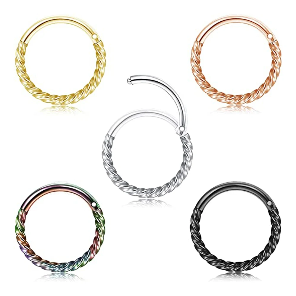 1 Piece 16G Surgical Steel Hinged Segment Clicker Ring Nose Septum Helix Cartilage Daith Twist Hoop Piercing Earring