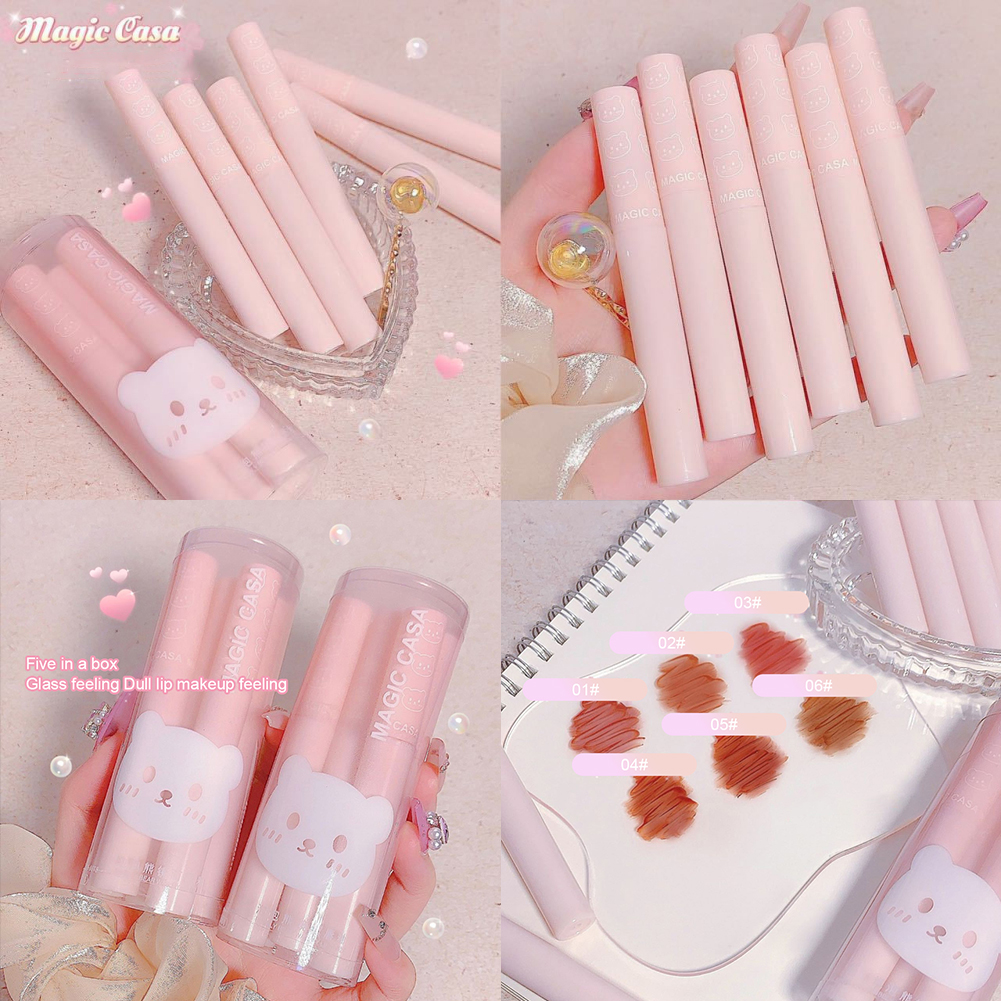 Mirror Water Lip Gloss Non-stick Cup Liquid Lipstick Set Beauty Cosmetics Cute Pink Lip Glaze Lasting Colored Lipstick