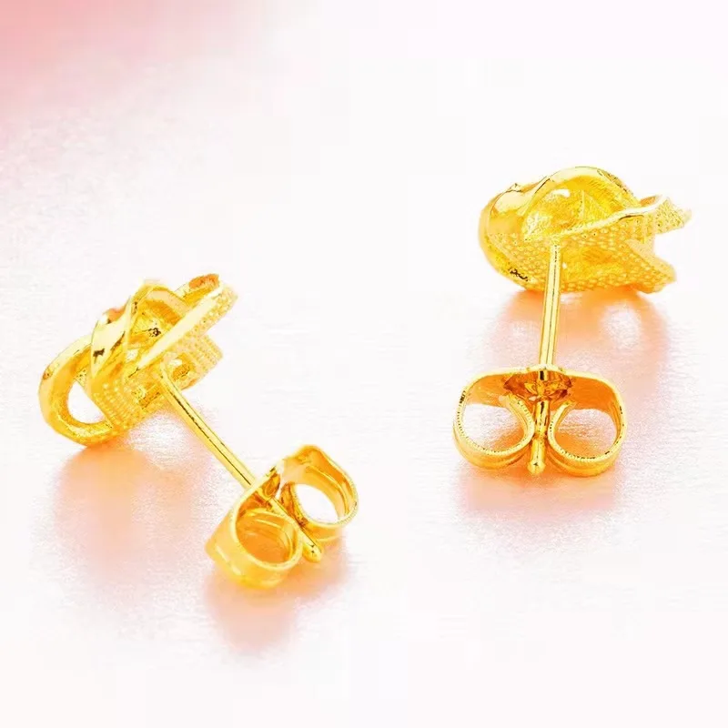 Genuine 14k Gold Ruyi Chinese Knot Earrings for Women Girlfriend Wedding Birthday Gift 999 Gold Color Earrings Fine Jewelry Gift