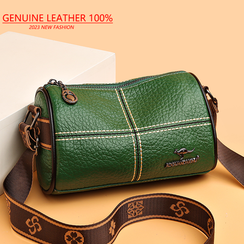 Designer Women's Shoulder Bag Genuine Leather High Quality Crossboby Bags For Ladies New Solid Color Wide Shoulder Strap Handbag