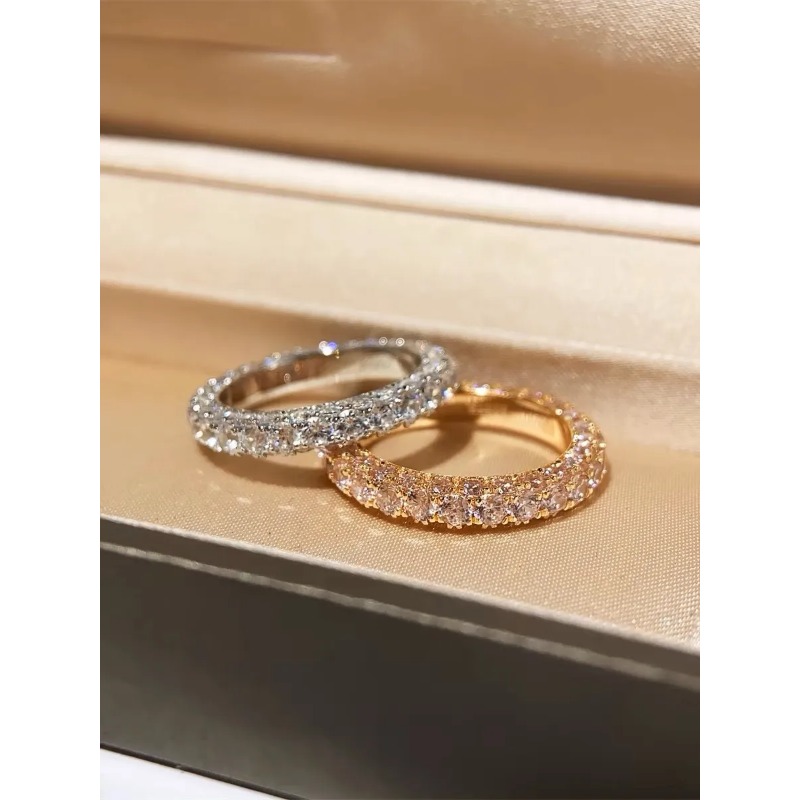 Designer Hip Hop Vintage Jewelry 925 Sterling Silver Gold Fill Full Round Cut White Topaz CZ Diamond Gemstones Party Women Circle Engagement Band Ring