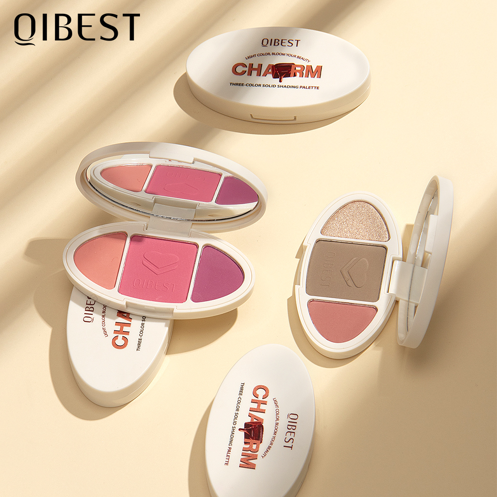 QIBEST 3 IN 1 Stereo 2025 Contour Bronzer & Blusher & Highlighter Palette Long-lasting new Professional Makeup Natural Palette 5 Shades