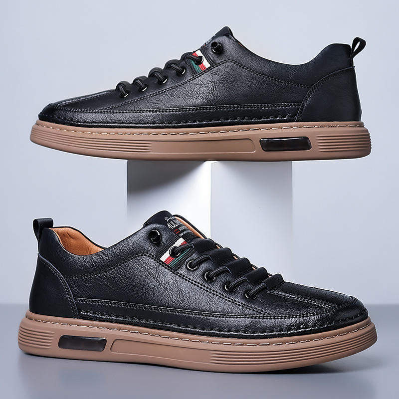 New Shoes for Men Fashion Genuine Leather Casual Flats Skateboard Shoes Street Cool Cow Leather Sneakers