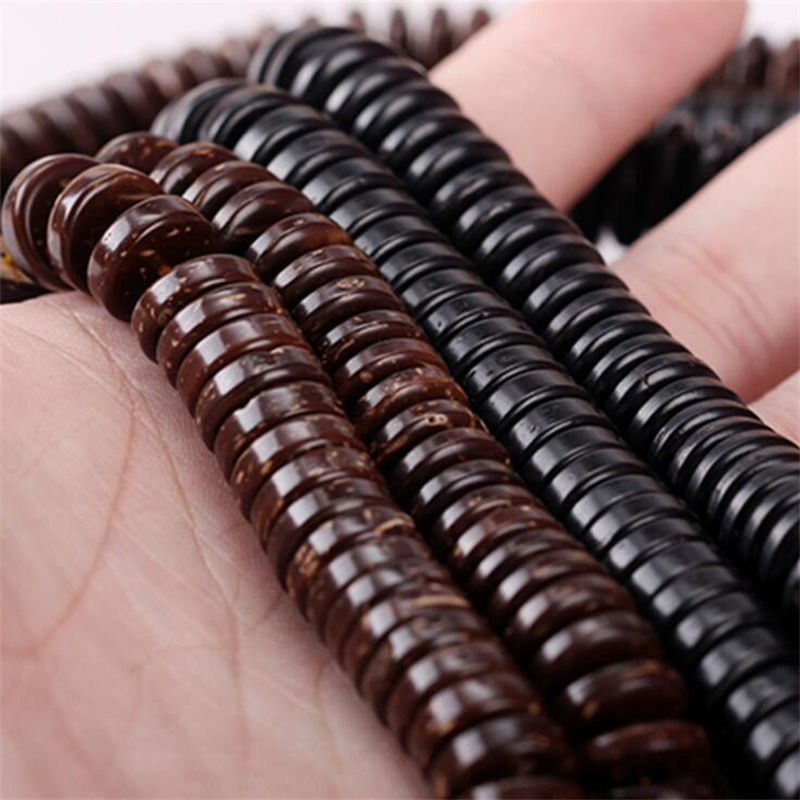 50pcs 6 8 10MM Black Flat Discs Coconut Ring Wooden Beads for DIY Charms Bracelets Needlework Jewelry Making Supplies Ornament