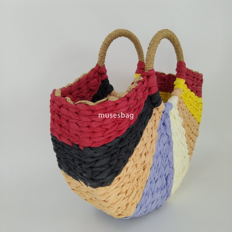Designer Ms High Quality Casual Practical Round Bucket Fashion Simple and Versatile Atmosphere Lightweight Handheld Woven Paper Rope Retro Moon Bag Gr