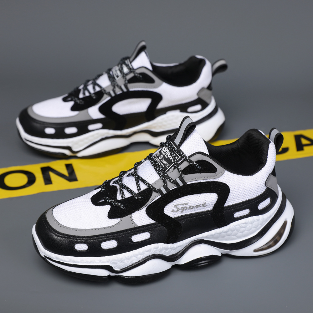 Men Clunky Round Toe Basketball Shoes Fashion Breathable Comfortable New Sneakers Black