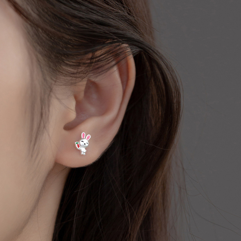 Kids Sterg Sier Carrot - Frosted Rabbit Stud Earrings for Girls 4