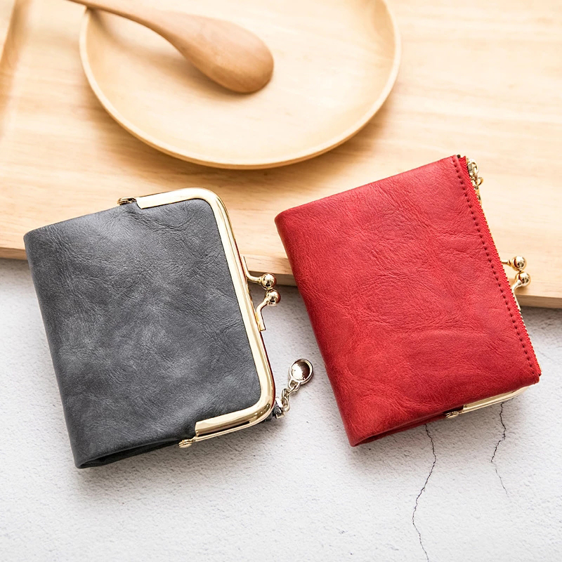 Vintage Women's Wallets Short Zipper Coin Purse for Women Card Holder Wallet Luxury Designer PU Leather Folding Women Clutch Bag
