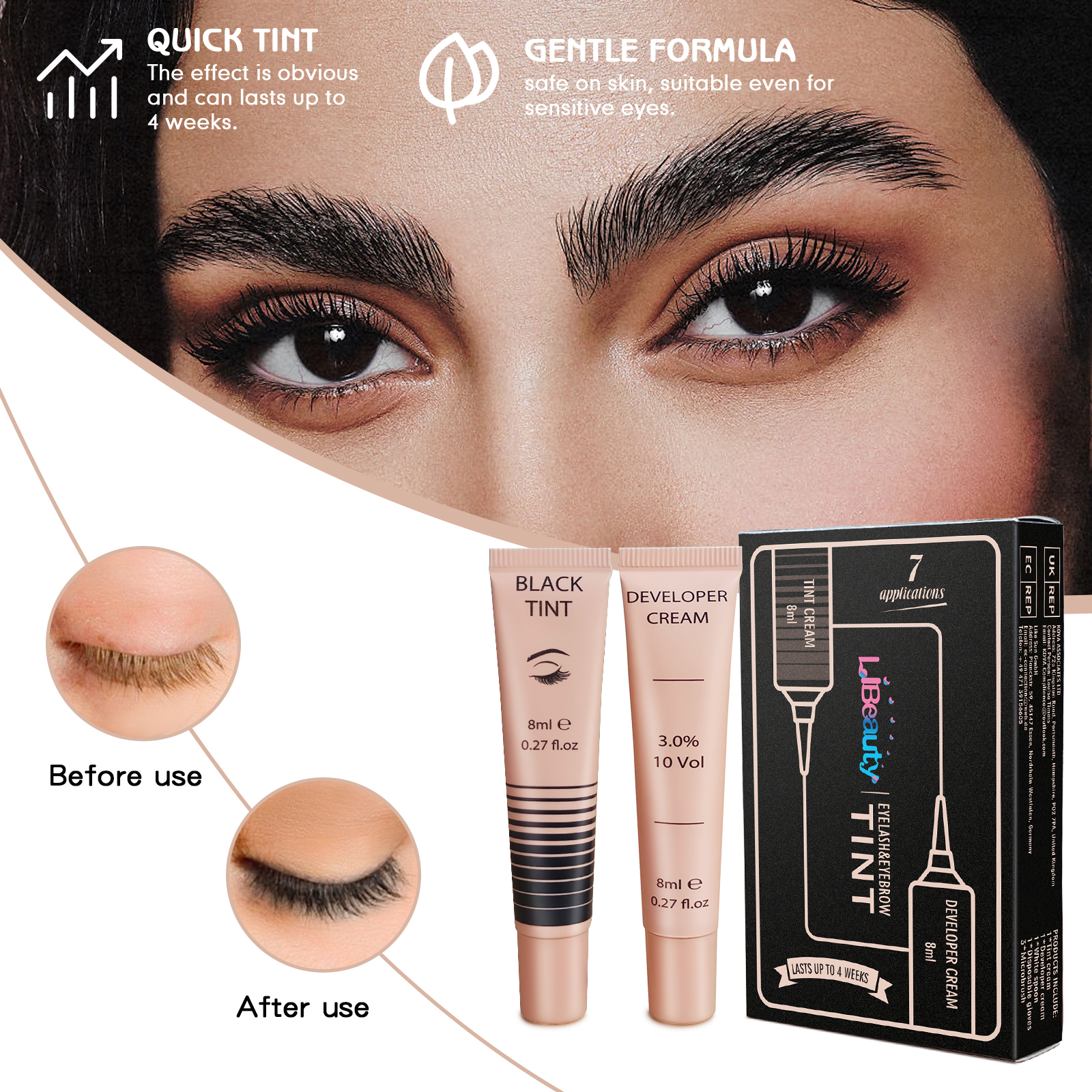 Libeauty 8ml Eyelash Tint Eyebrow Tint Kit Waterproof Mins Fast Dye Brow Enhance Brow Dye Lash Can Keep Long Lasting