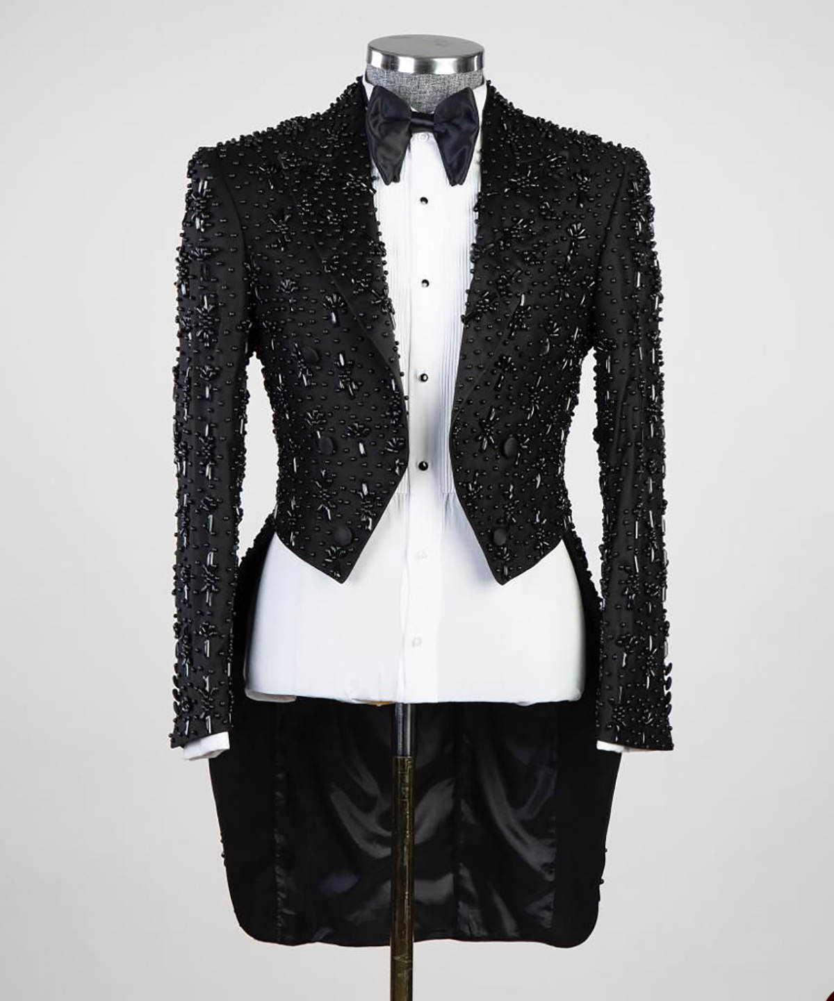 Black Men's Long Jacket Blazer Irregular Hem Beads Groom Wedding Tuxedo Formal Tailored Party Birthday Wear