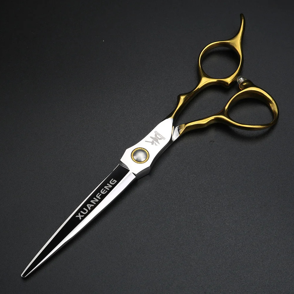 XUANFENG Gold Handle Professional Hair Scissors 6.5 440C Steel Barber Cutting Scissors and thinning Scissors 240621
