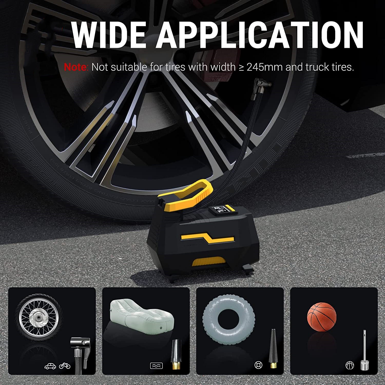 Car Tyre Inflator Air Compressor Dual Power 110V-230V AC/DC 12V Digital Portable Electric Air Pump for Car Motorcycle Bicycle