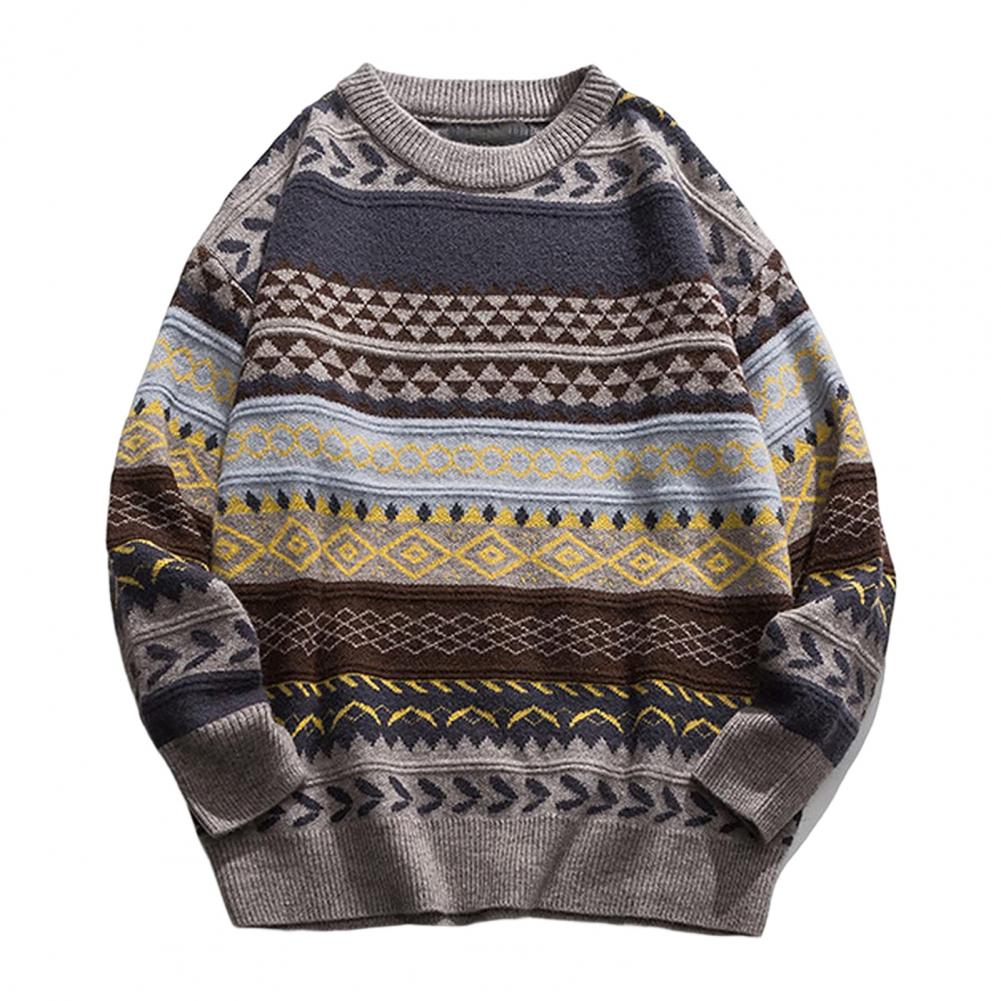 Knitted Striped Vintage Sweater Pullover Men Sweater Casual Men's Sweater O-Neck Long Sleeves Retro Striped Print Sweater Jumper