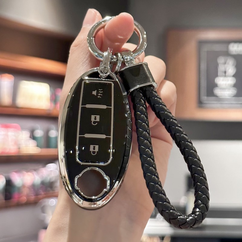 TPU Key Fob Cover with Keychain Lanyard for Nissan 370Z Armada Kicks Murano Pathfinder Rogue Titan Versa Note Infiniti Smart 3