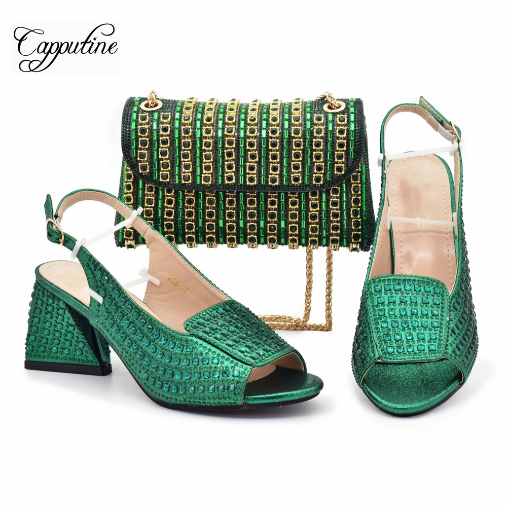 Orange Women Stones Shoes And Bag Set African Ladies Summer Sandals Match With Handbag Femmes Sandales Scarpe Da Donna 938-77