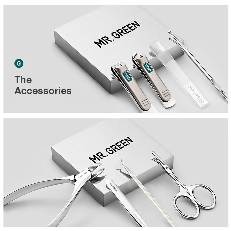 MR.GREEN Manicure Set Pedicure Sets Nail Clipper Stainless Steel Professional Nail Cutter Tools Travel Case Kit i240621