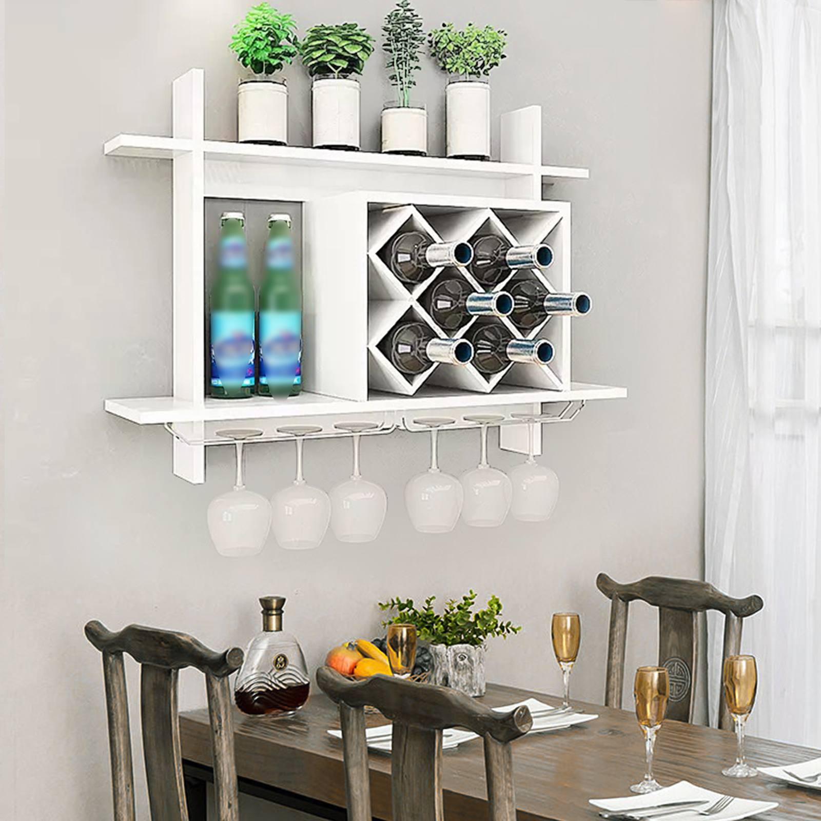 Modern Wine Cabinet Hanging White Wine Rack Bar Accessories Wall Mounted Bottle Glass Holder Shelves Creative Wall Hanging Wine