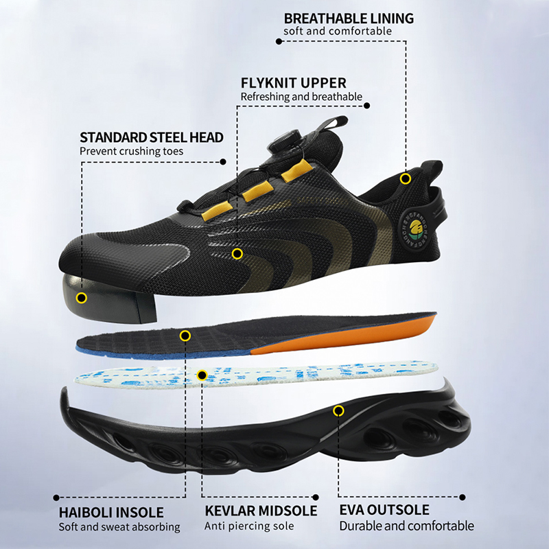 Rotary Buckle Men Safety Shoes Work Boots Safety Steel Toe Shoes Men Anti-smash Anti-puncture Work Sneakers Indestructible Shoes