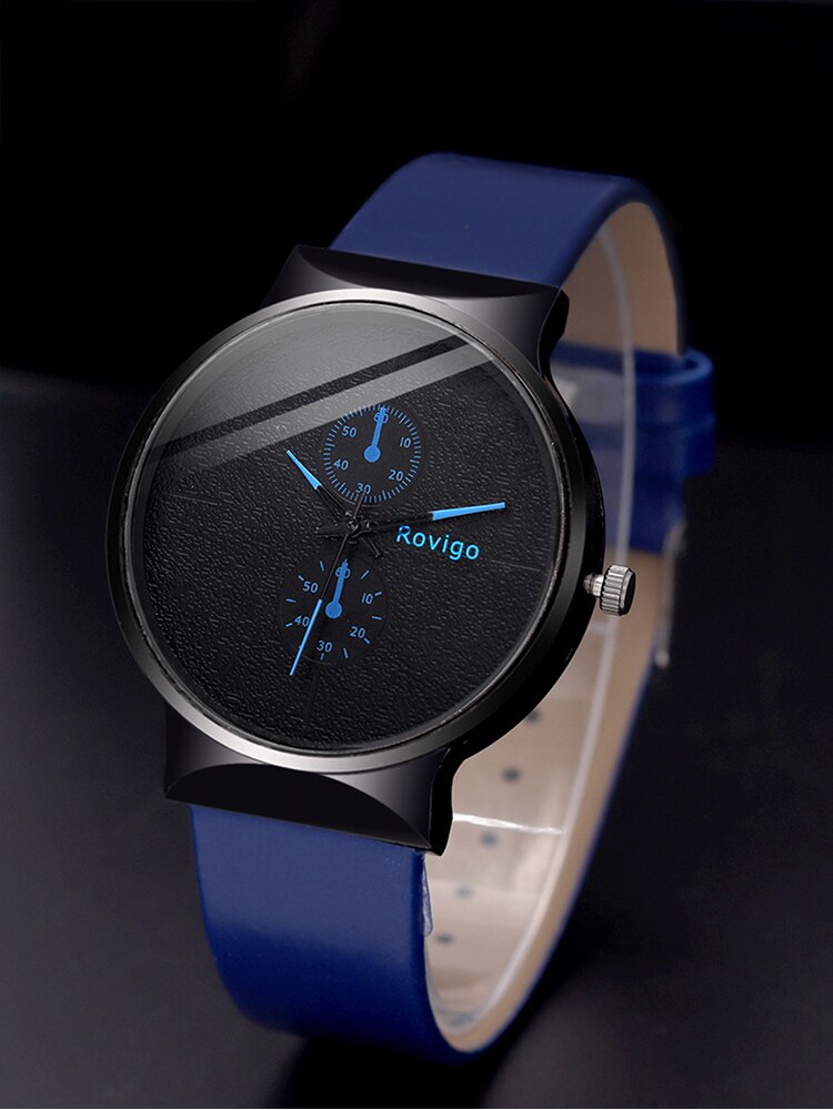 2pcs MEN'S Fashionable and Minimalist MEN'S Blue Belt Quartz Watch+bracelet Set