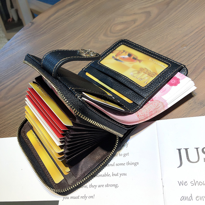 Original Brand Women Wallets Genuine Leather Short Wallet Houndstooth Embroidery Coin Purse Hasp Cowhide Billfold Card Holder