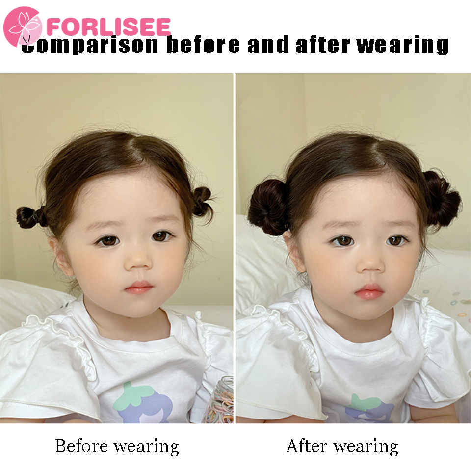 FORLISEE Ancient Style Children's Hair Accessories Ball Head Wig Bag Wig Ring Bun Flower Hairpin Straight Hair Bag