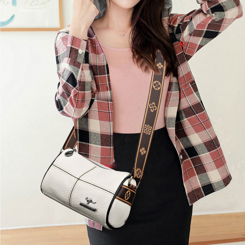 Designer Women's Shoulder Bag Genuine Leather High Quality Crossboby Bags For Ladies New Solid Color Wide Shoulder Strap Handbag
