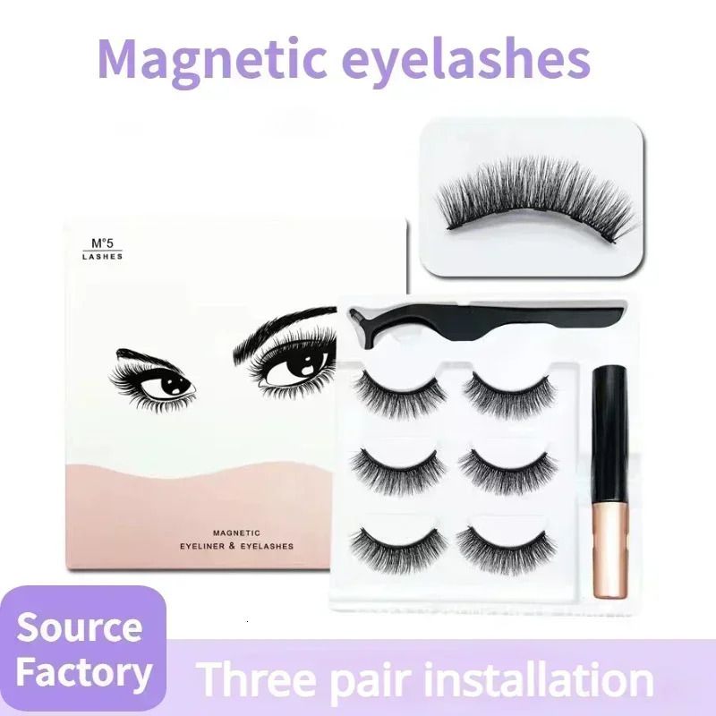 3D Magnetic Eyelashes Makeup Magnetic Lashes Eyeliner Tweezers Set Natural False Lashes Short Faux Cils Eyeliner 240625