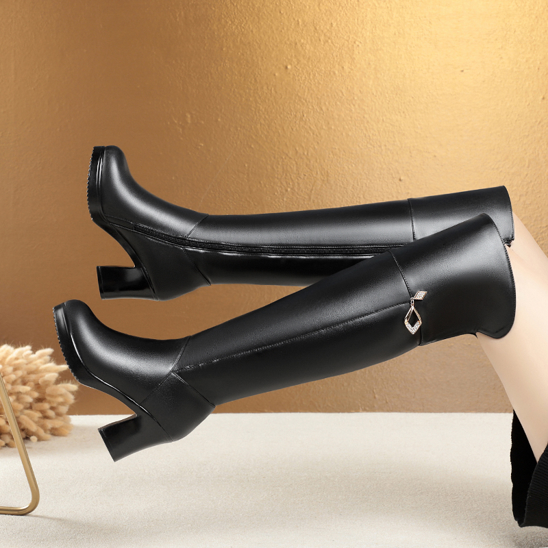 AIYUQI Women's Over The Knee Boots Natural Wool Genuine Leather Women Winter Boots Warm High-heel Women Motorcycle Boots