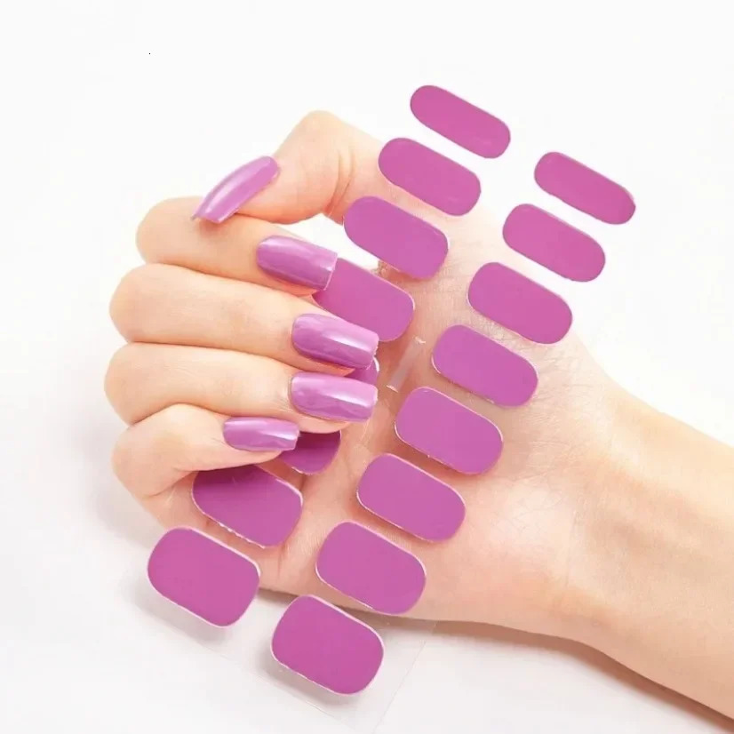 DIY Semi Cured Gel Nail Stickers Long-Lasting Solid Color Nail Strips Patch Slider Nail Sticker Full Cover Decal Manicure Patch i240621