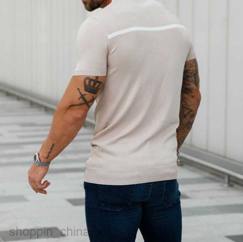 Men's Polos Shirts size new Male slim fit color blocking stand up collar casual vertical stripe short sleeved youth men top tops