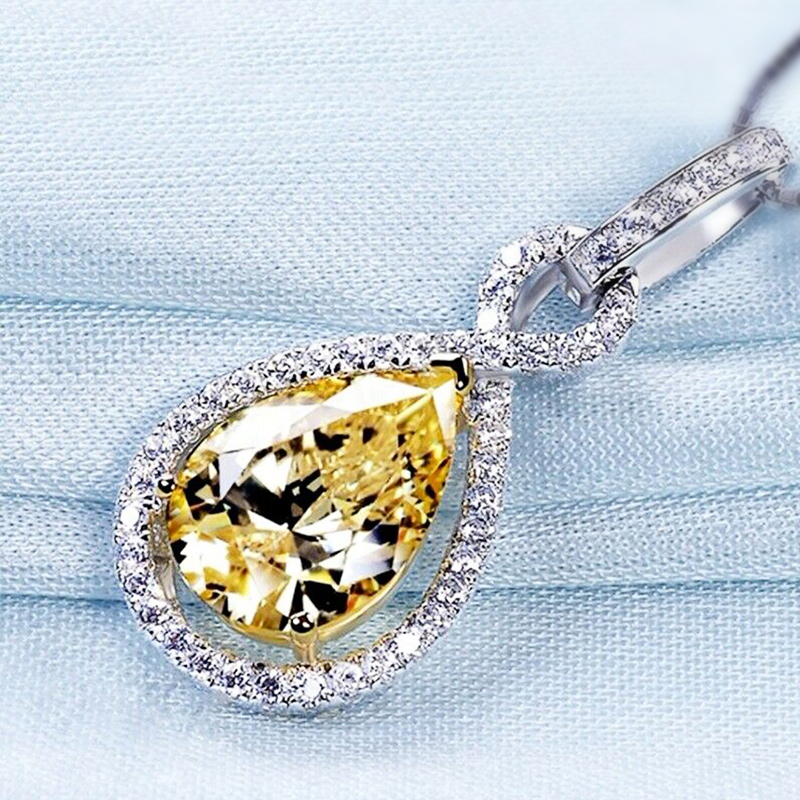 CAOSHI Exquisite Yellow Cubic Zirconia Pendant Necklaces for Women Elegant Engagement Party Lady Luxury Jewelry Accessories