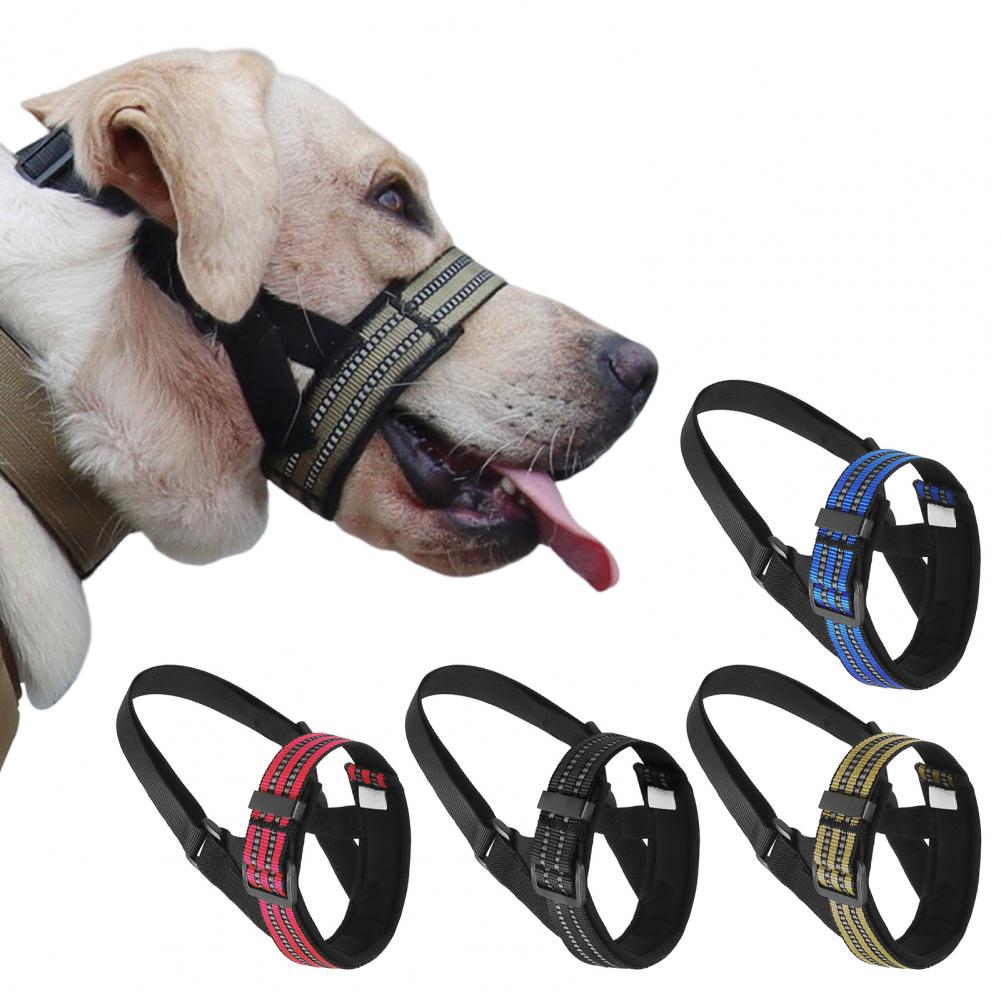 Pet Muzzle Adjustable Dog Muzzle Adjustable Reflective Dog Muzzle Leash Comfortable Halter for Outdoor Walks with Soft Nose