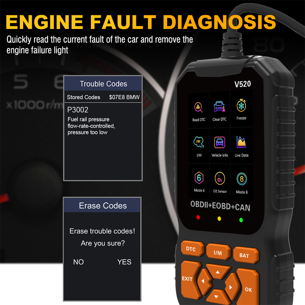 V520 EOBD OBD2 Scanner Automotive Professional Diagnostic Tool Check Car Engine Fault Warning Light Code Reader Vehicle Reset