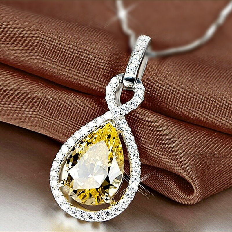 CAOSHI Exquisite Yellow Cubic Zirconia Pendant Necklaces for Women Elegant Engagement Party Lady Luxury Jewelry Accessories