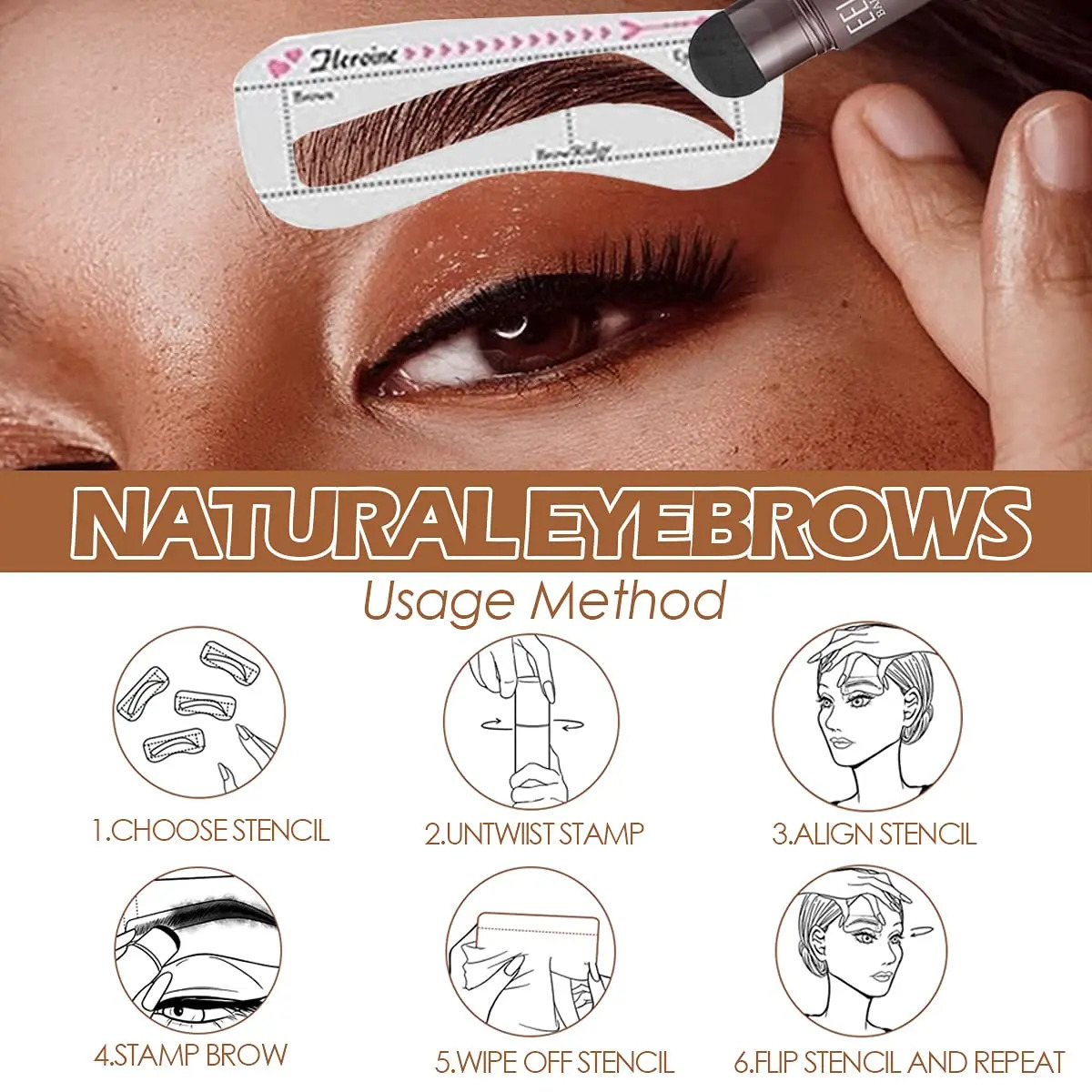 Eyebrow Shaping Kit Stamp Eyebrow Pencil and 5 Pairs Brow Stencils Kit Pen Cosmetics Waterproof Natural Color Eye Makeup Tools 240621