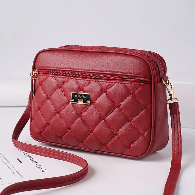 2024 Women New One Shoulder Small Square Handbag Cross Border Foreign Trade Lingge PU Crossbody Versatile Small Messenger Bag