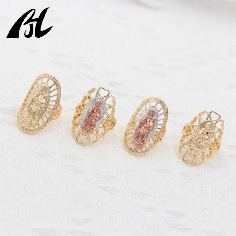 2023 The latest design of religious jewelry ring Oro Laminado Gold Plated 14k Virgin of Guadalupe Tricolor