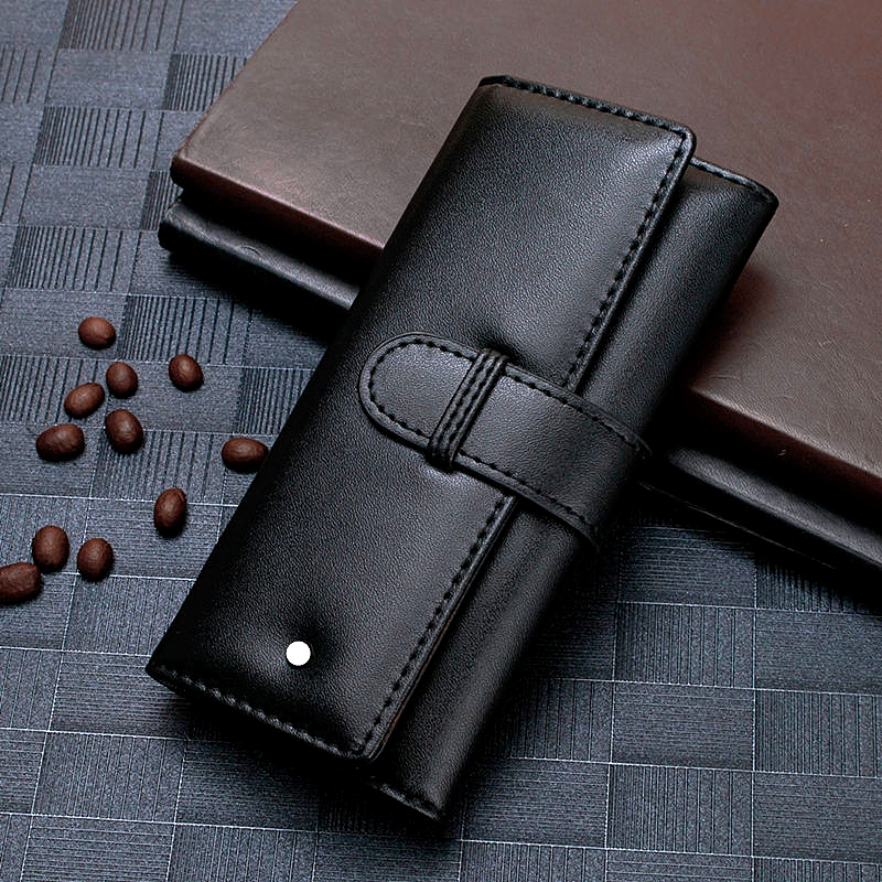 Luxury MB Black Leather Pen Case Single & Double Pens Holder High Quality Office School Stationery Supplies Pencil Bag As Gift
