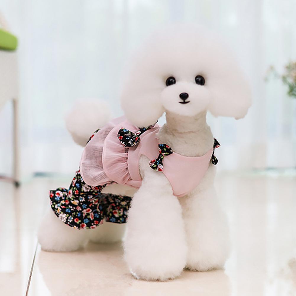 Excellent Dog Jumpsuit Soft Texture Dog Overalls Thin Decorative Floral Printed Pet Bowknot Summer Clothes