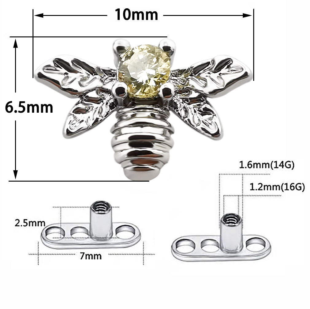 JHJT 1PC Dermal Anchor Little Bee Micro Dermal Anchor Skin Diver Implants Jewelry Body Piercing