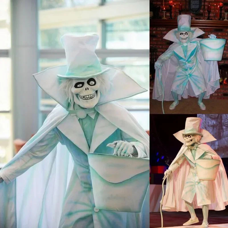Skeleton Man With Bucket Resin Spooky Ornaments Ew Hat Box Ghost Resin Ornaments Sculpture For Halloween Courtyard Crutche Decor 240620