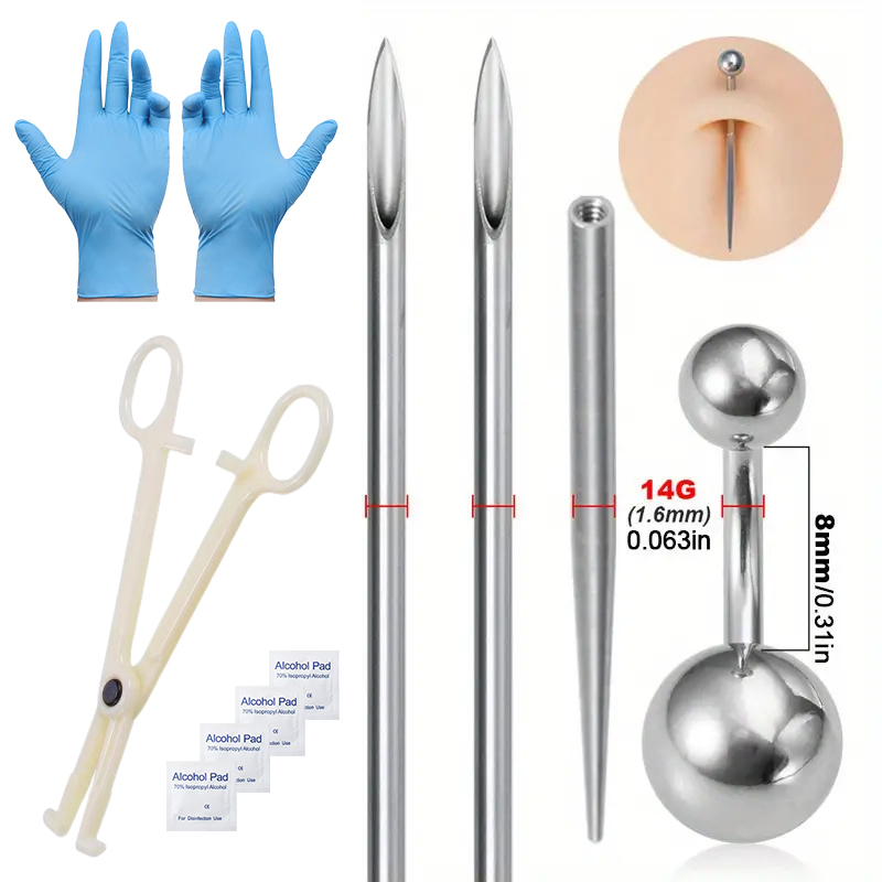 Body Piercing Kit Surgical Steel Threaded Taper Pin Needles Lip Nose Tongue Cartilage Eyebrow Navel Piercing Jewelry Tool Pliers