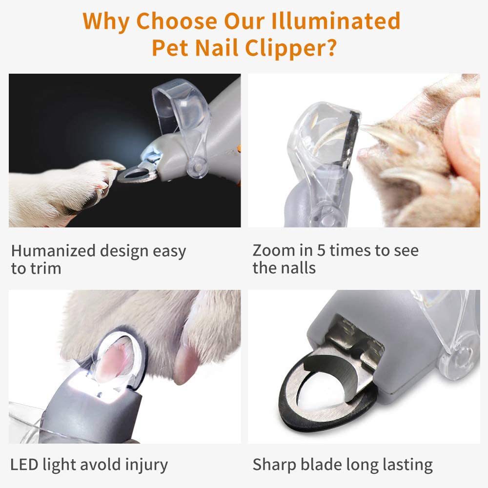 1pc illuminated LED Dog & Cat Nail Clipper - Safe & Precise Trimming - Comfort Grip for Grooming