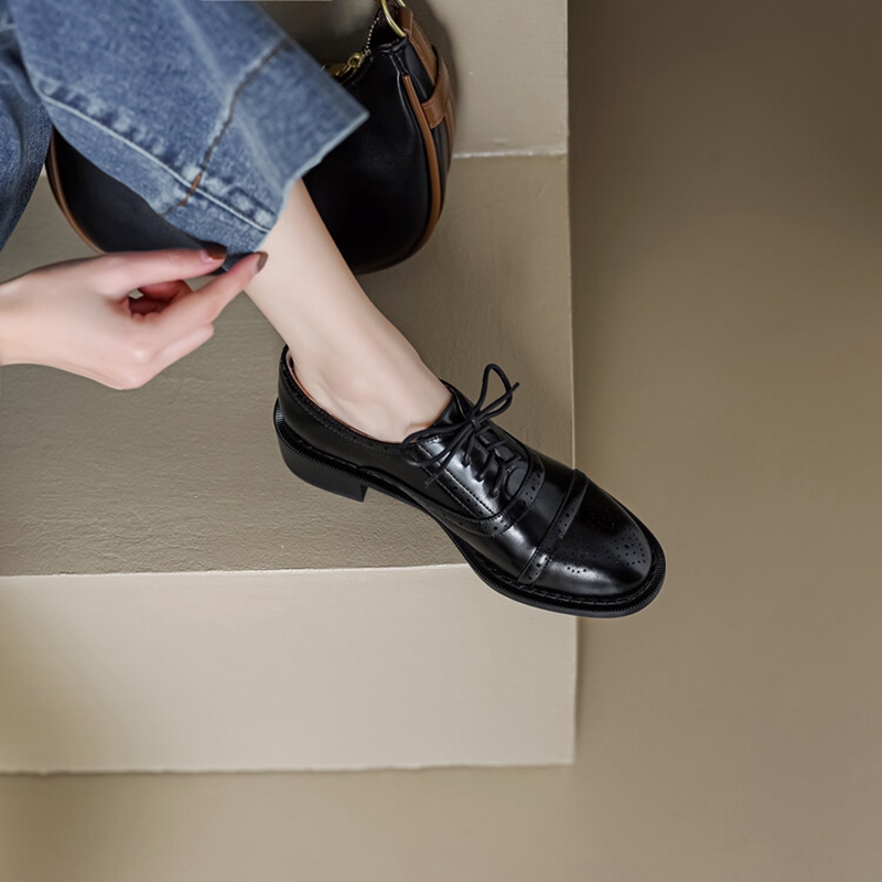 Women NEW Oxfords Spring/Fall Shoes for Woman Genuine Leather Brogues Vintage Lace up Loafers casual Handmade New Black Girls shoes ca22
